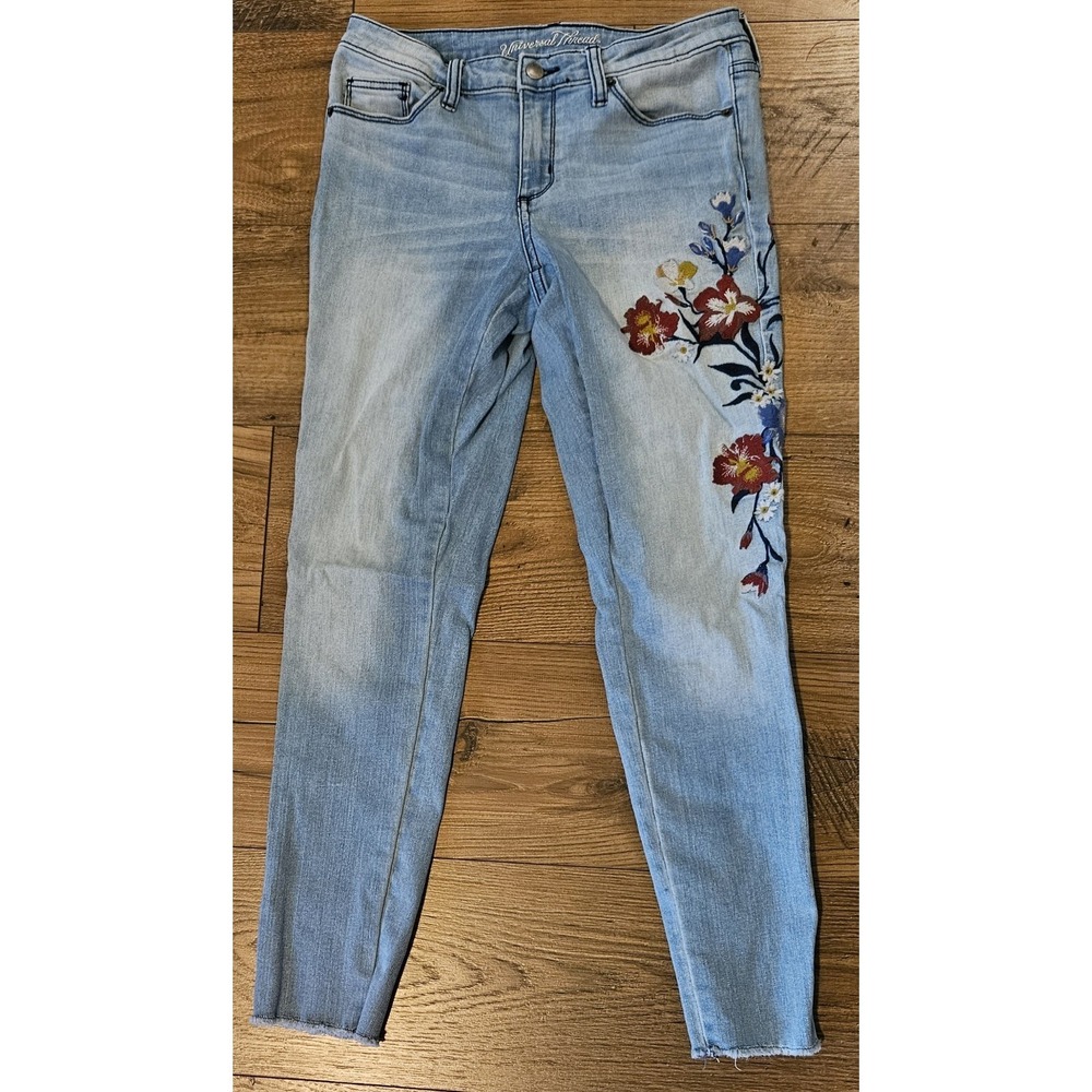 Universal Thread‎ Skinny Jeans Mid Rise Embroidered Floral Womens 6/28R (28x27)